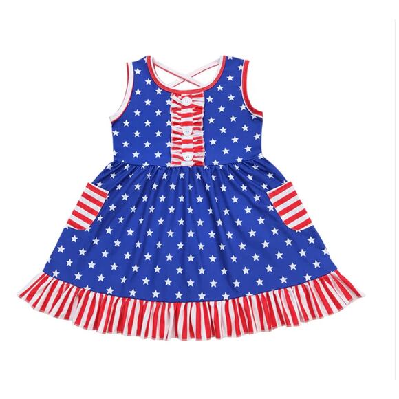 Toddler Girls Sassy Saul 2T Red, White, Blue Stars and Stripes Summer Dress - Picture 7 of 7